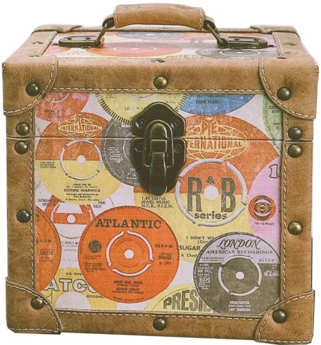 7 inch Retro Style LP Vinyl Storage Case - Stitched and Studded Leather reinforced edges and corners