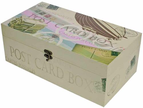 Decorative Wooden Postcard Storage Box - Retro Vintage Design, Holds 600 Postcards