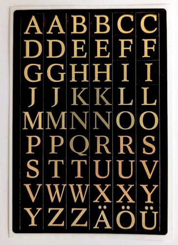 Gold A-Z Self-Adhesive Letters Labels - 13mm tall, Gold on Black Stickers