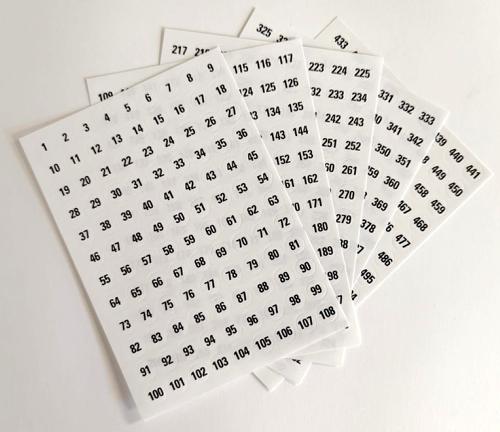 Numbered Self-Adhesive Labels - 1 to 540, 8mm Black on White Round Stickers