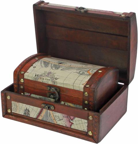 Set of 2 Vintage-Style Treasure Chest Wooden Storage Boxes
