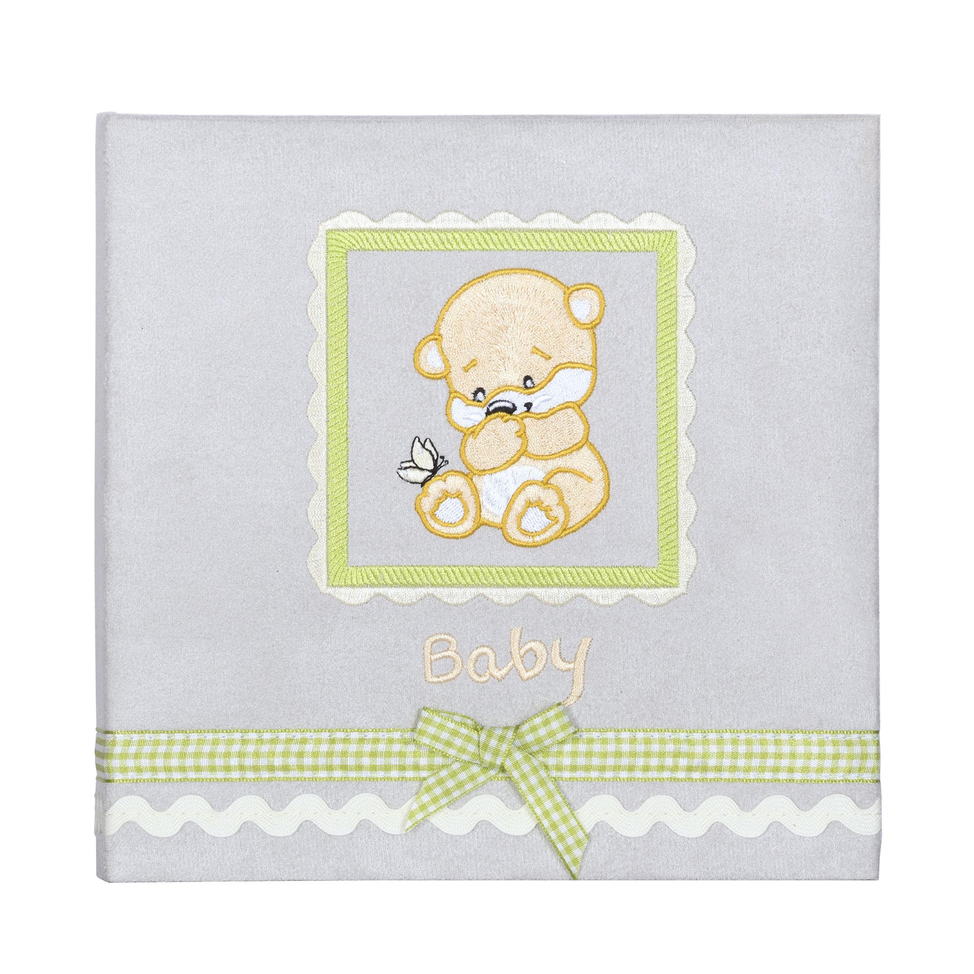 Stitched Bear 6x4 Slip-in Album (180 prints) embroidered suedette and ribbon detail