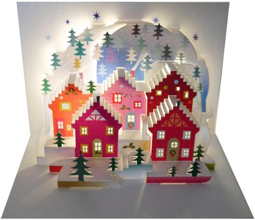 The Wonder of Christmas Snowy Town Scene Laser-Cut Pop-Up Christmas Card  (5x7")