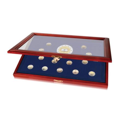Wooden Display Showcases for Coins & Medals - 2 Euro coins, 13 spaces
